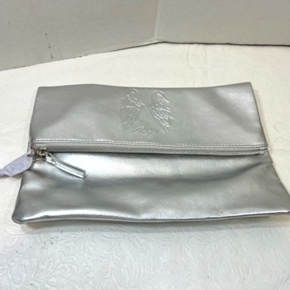 NEW Victoria's Secret Silver Angel Anniversary Zip Clutch Purse Pouch Foldover